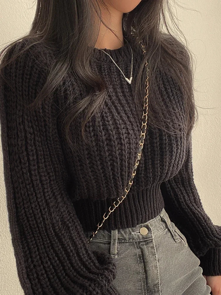 Gudula | Pull Noir Surdimensionné pour Femme avec Manches Lanternes