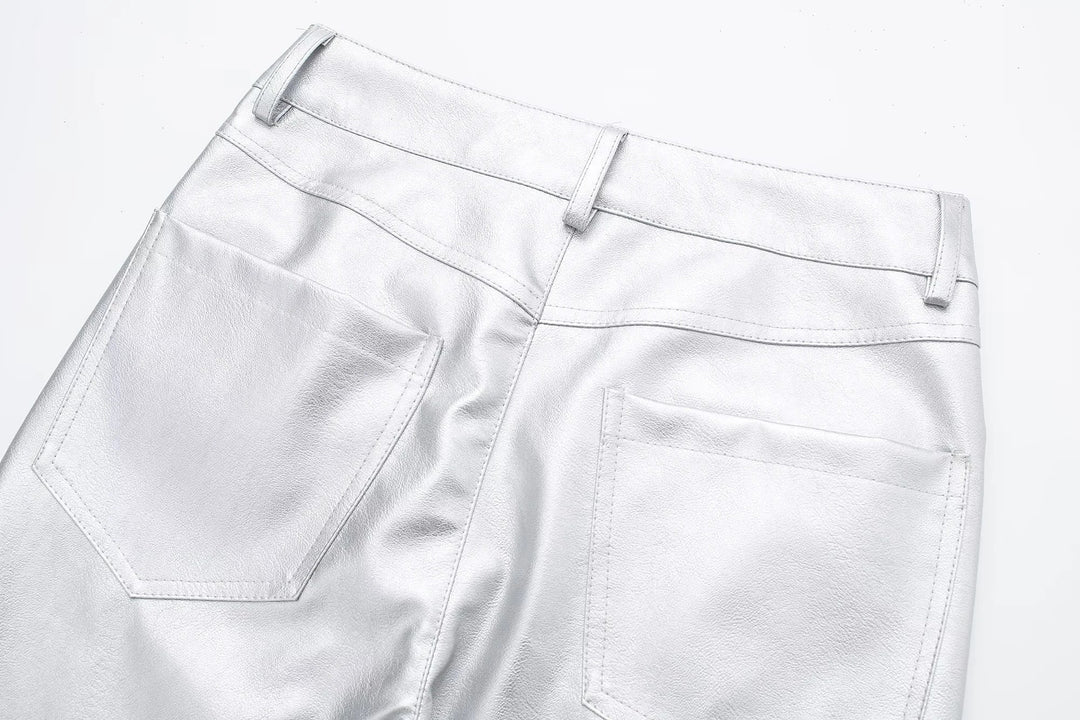 Miren | Pantalon Stylée Argent Métallisé Pour Femme