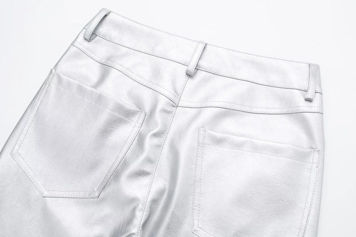 Miren | Pantalon Stylée Argent Métallisé Pour Femme