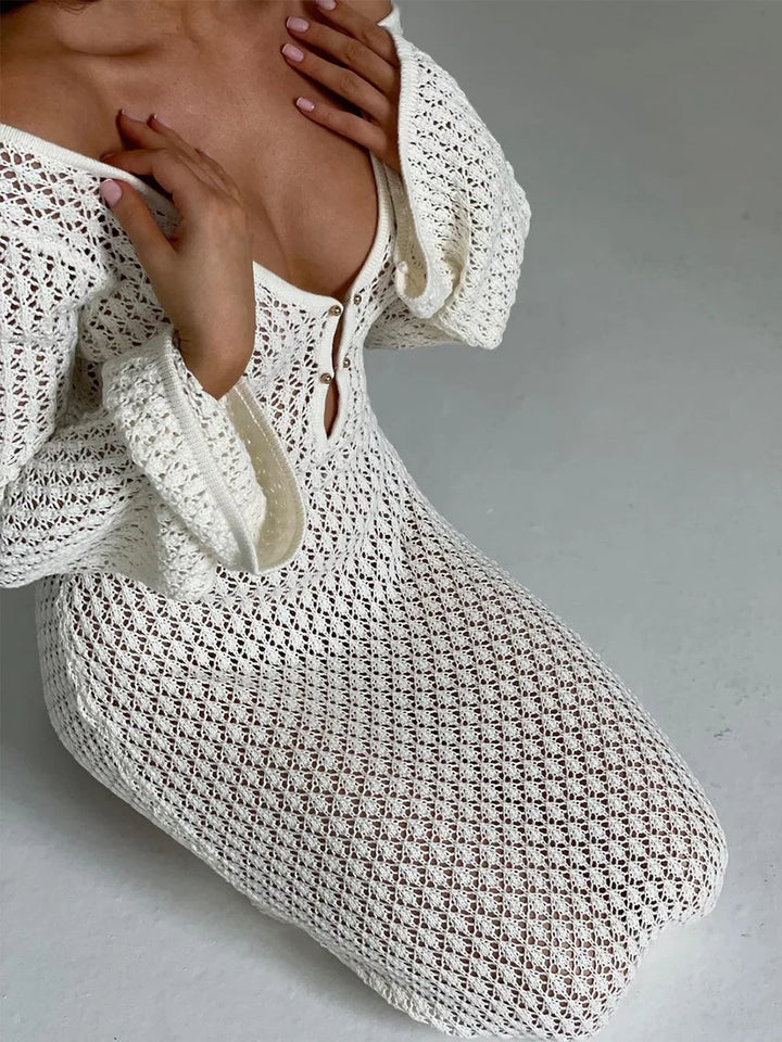 Fidelia | Longue Dentelle Robe Avec Large Manches