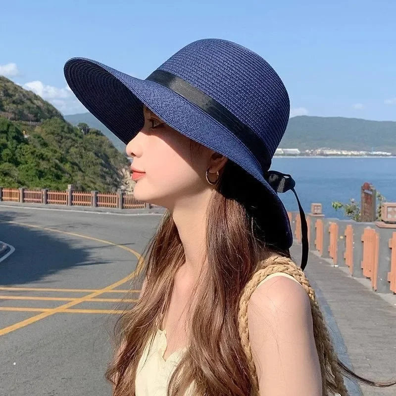 Palene | Chapeau de Paille Pliable avec Noeud Noir Pour Femme