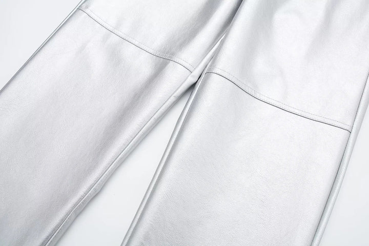 Miren | Pantalon Stylée Argent Métallisé Pour Femme
