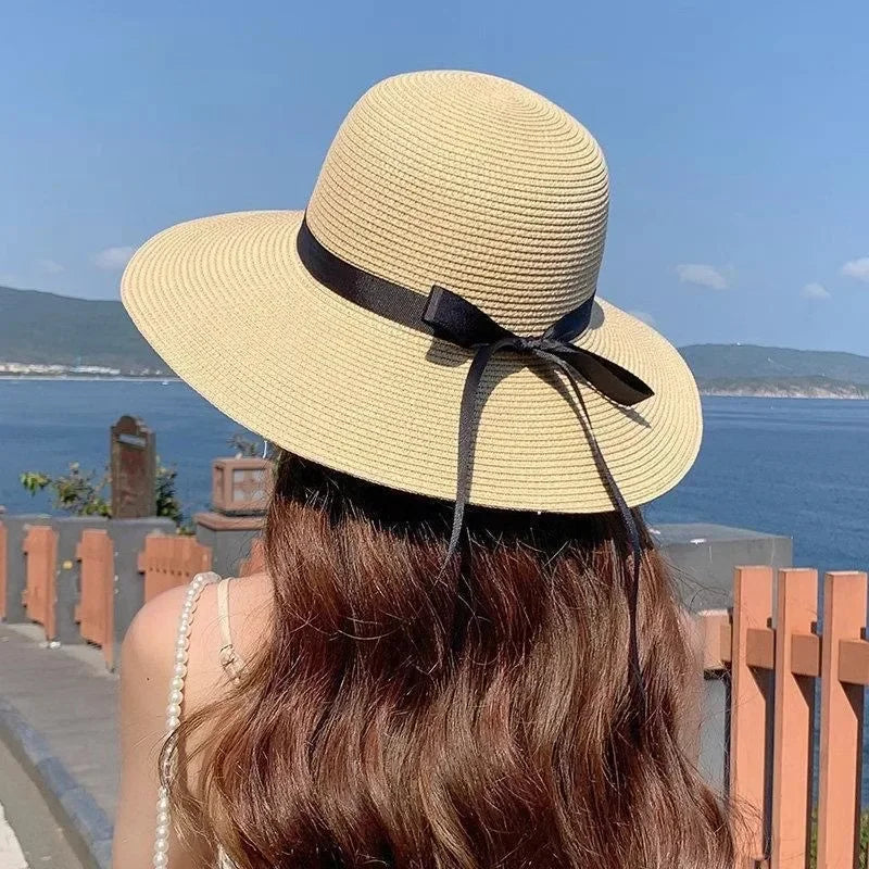 Palene | Chapeau de Paille Pliable avec Noeud Noir Pour Femme