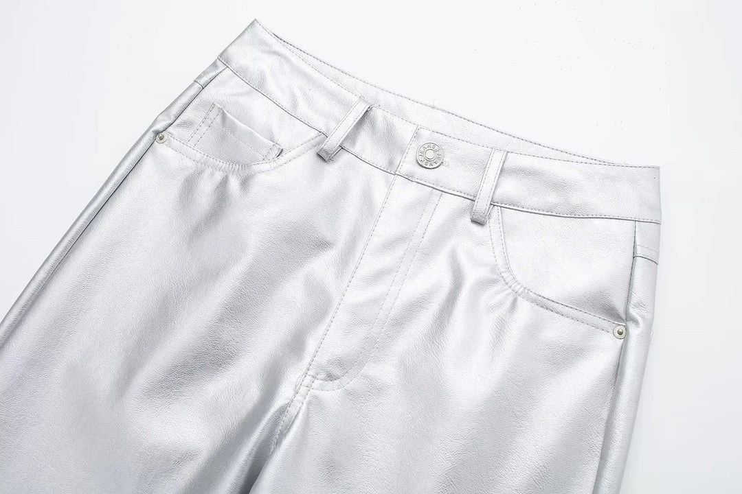 Miren | Pantalon Stylée Argent Métallisé Pour Femme