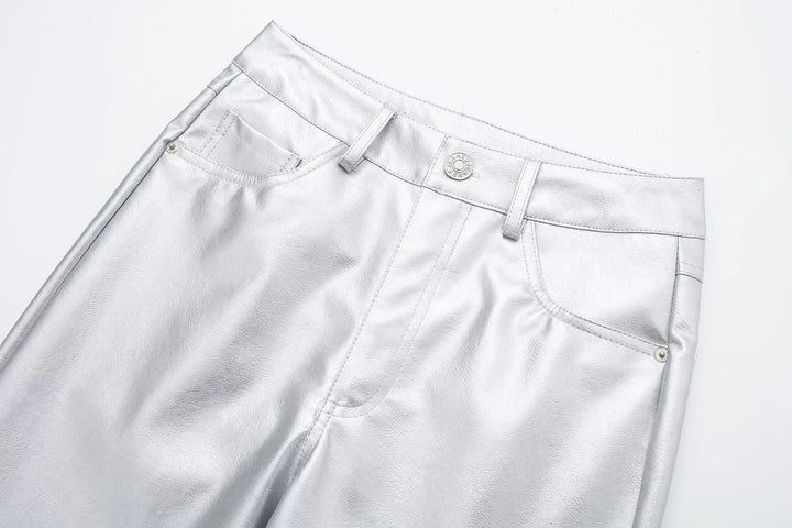 Miren | Pantalon Stylée Argent Métallisé Pour Femme