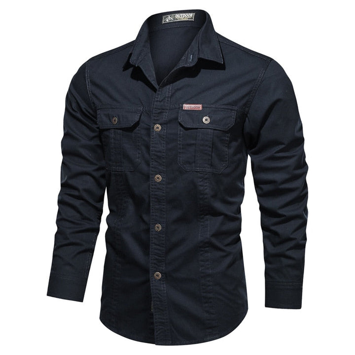 Fyran | Hommes Coton Chemise Avec Longue Manches Et Coffre Poches