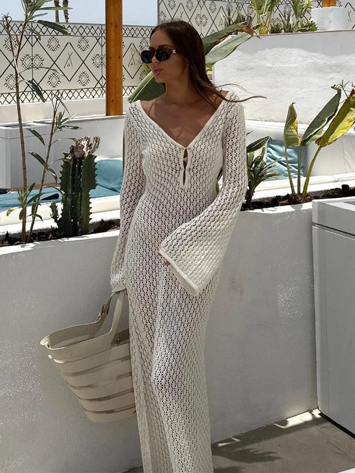 Fidelia | Longue Dentelle Robe Avec Large Manches
