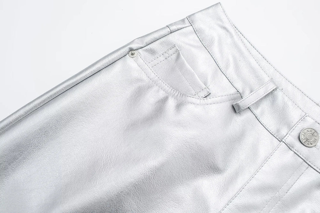 Miren | Pantalon Stylée Argent Métallisé Pour Femme