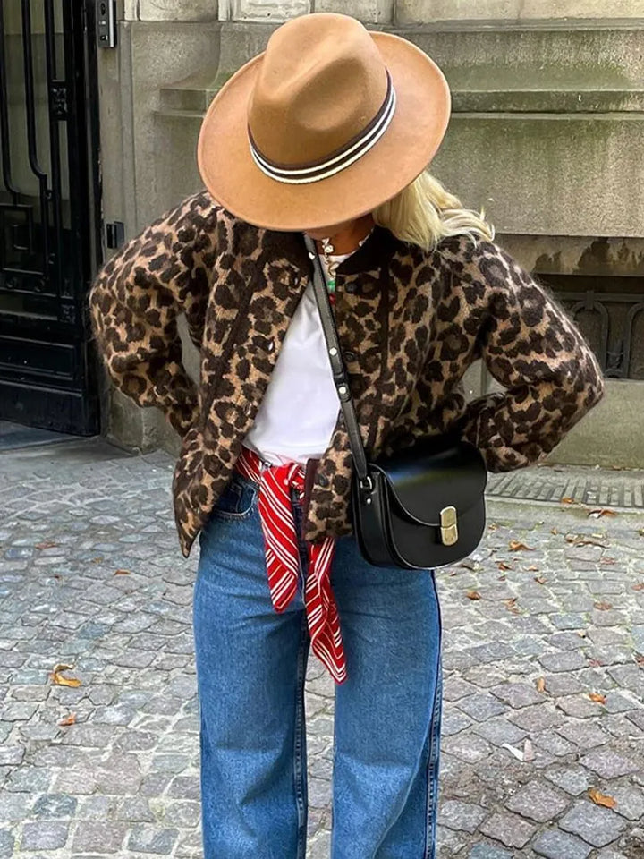 Xelara | Cardigan en Tricot Imprimé Léopard Pour Femme