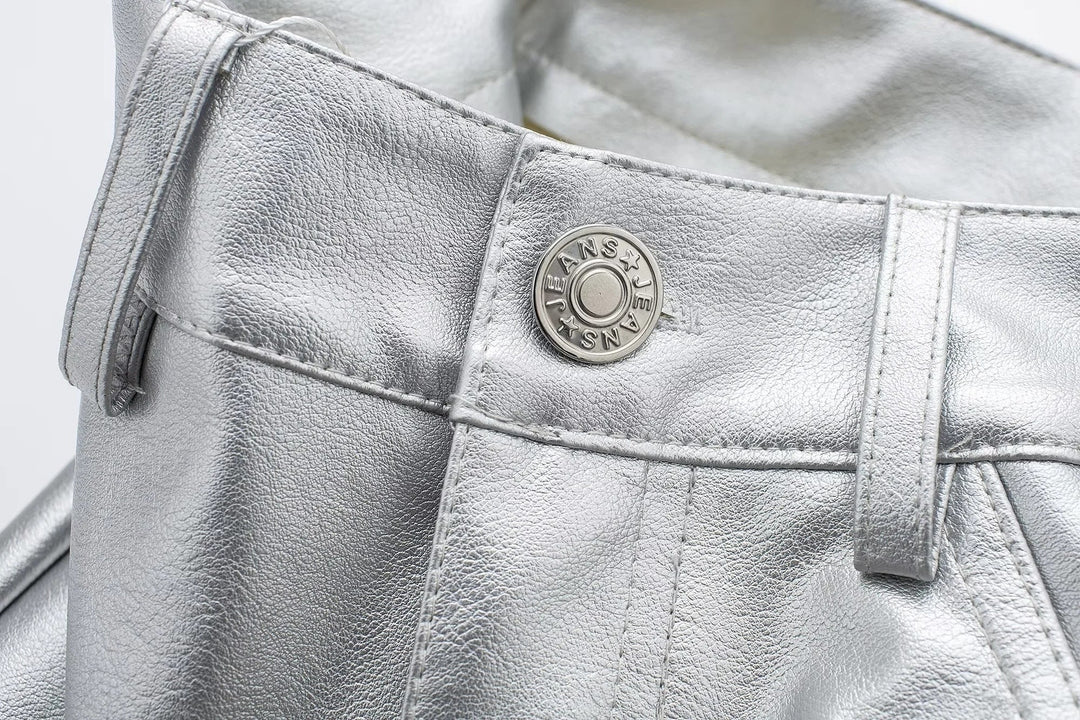 Miren | Pantalon Stylée Argent Métallisé Pour Femme