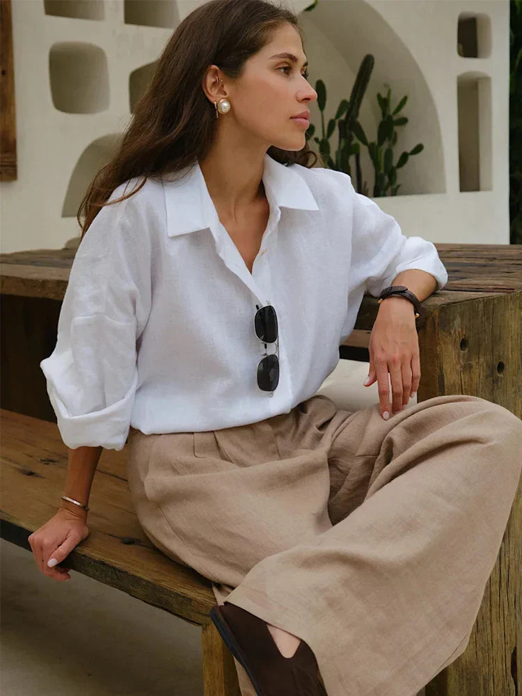 Jacinthe | Surdimensionné Lin Chemisier Pour Femmes