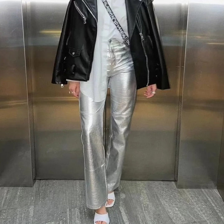 Miren | Pantalon Stylée Argent Métallisé Pour Femme