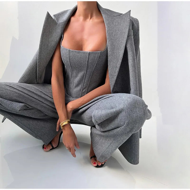 Oliana | Élégant Femmes 3-Pièce Costume Satz – Blazer, Pantalon, Et Longues-Manchon Veste