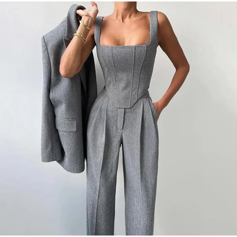 Oliana | Élégant Femmes 3-Pièce Costume Satz – Blazer, Pantalon, Et Longues-Manchon Veste