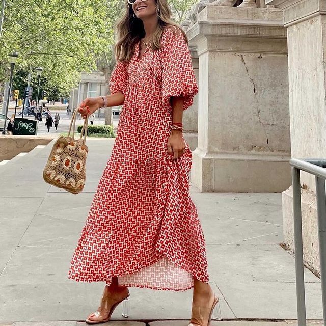 Giulietta | Asymétrique V-Col Robe Avec Géométrique Modèle