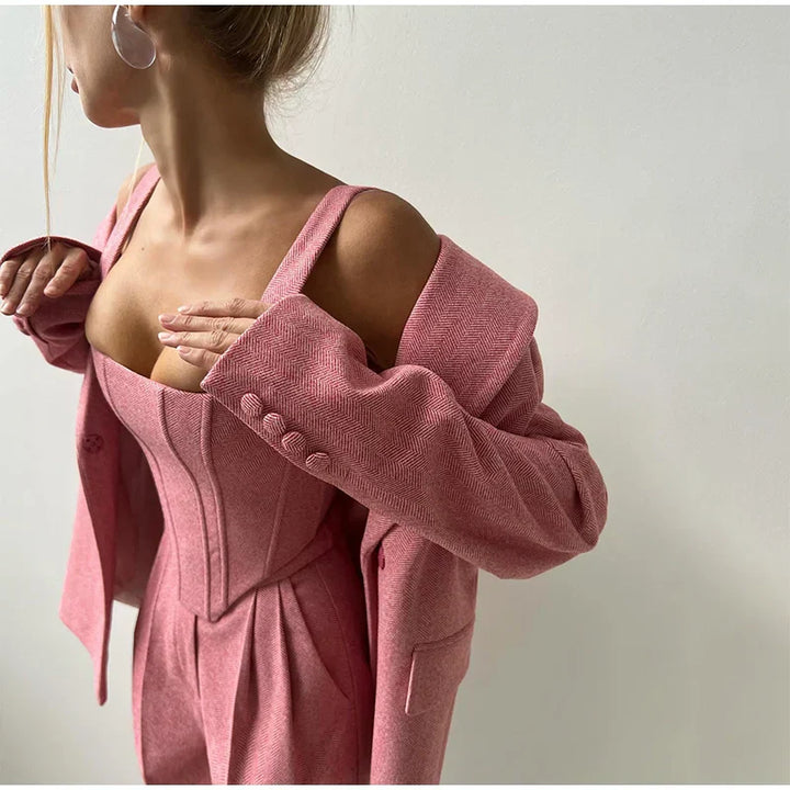 Oliana | Élégant Femmes 3-Pièce Costume Satz – Blazer, Pantalon, Et Longues-Manchon Veste
