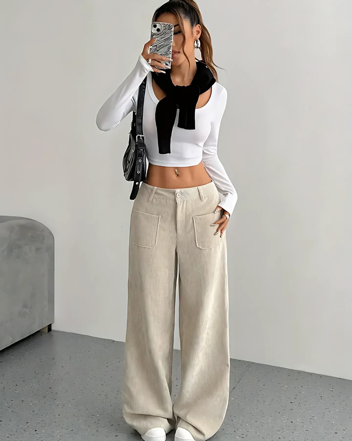 Penira | Pantalon en velours côtelé à jambes larges pour femmes