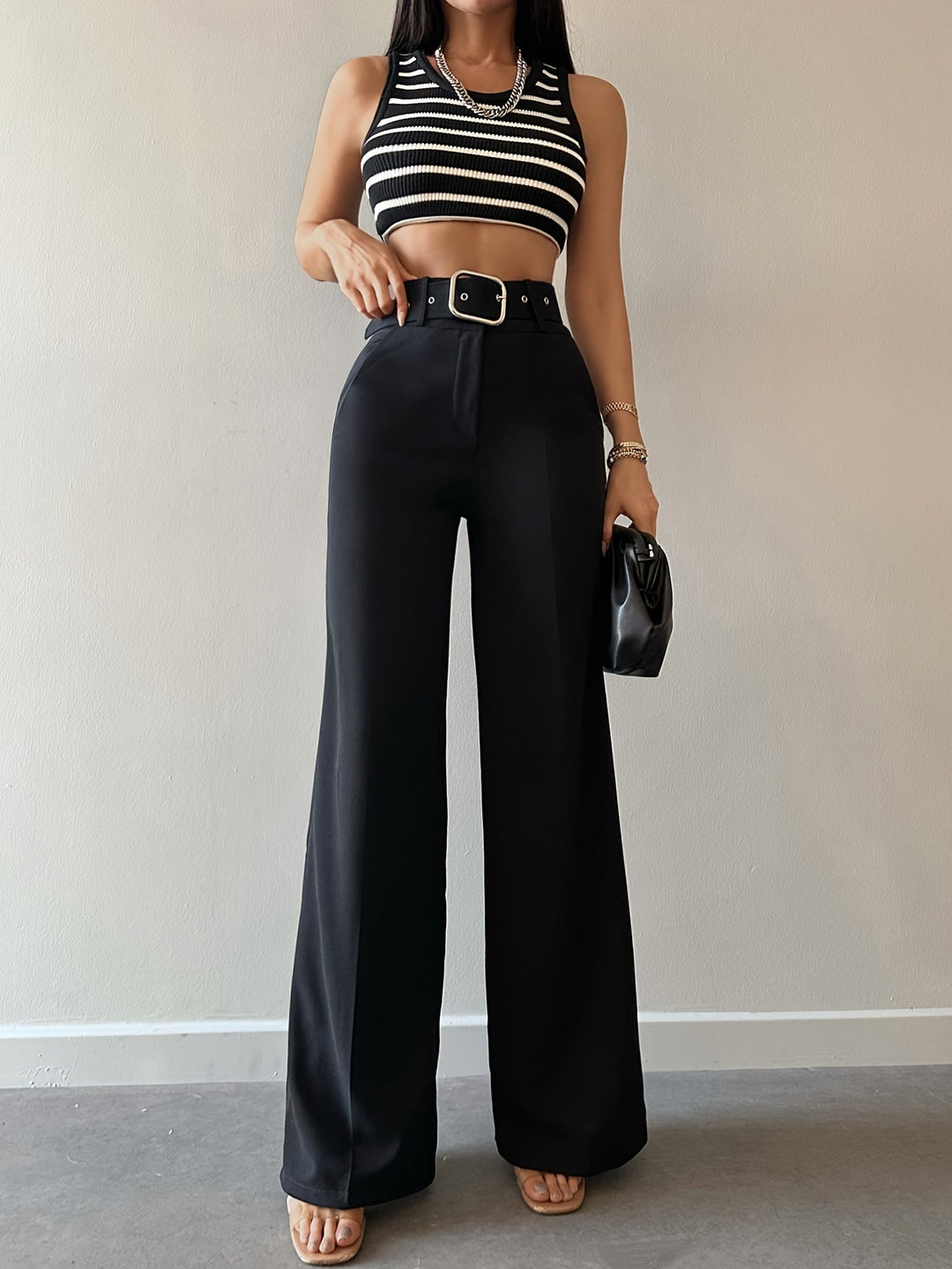 Irisa | Pantalon à Large Taille Haute avec Ceinture
