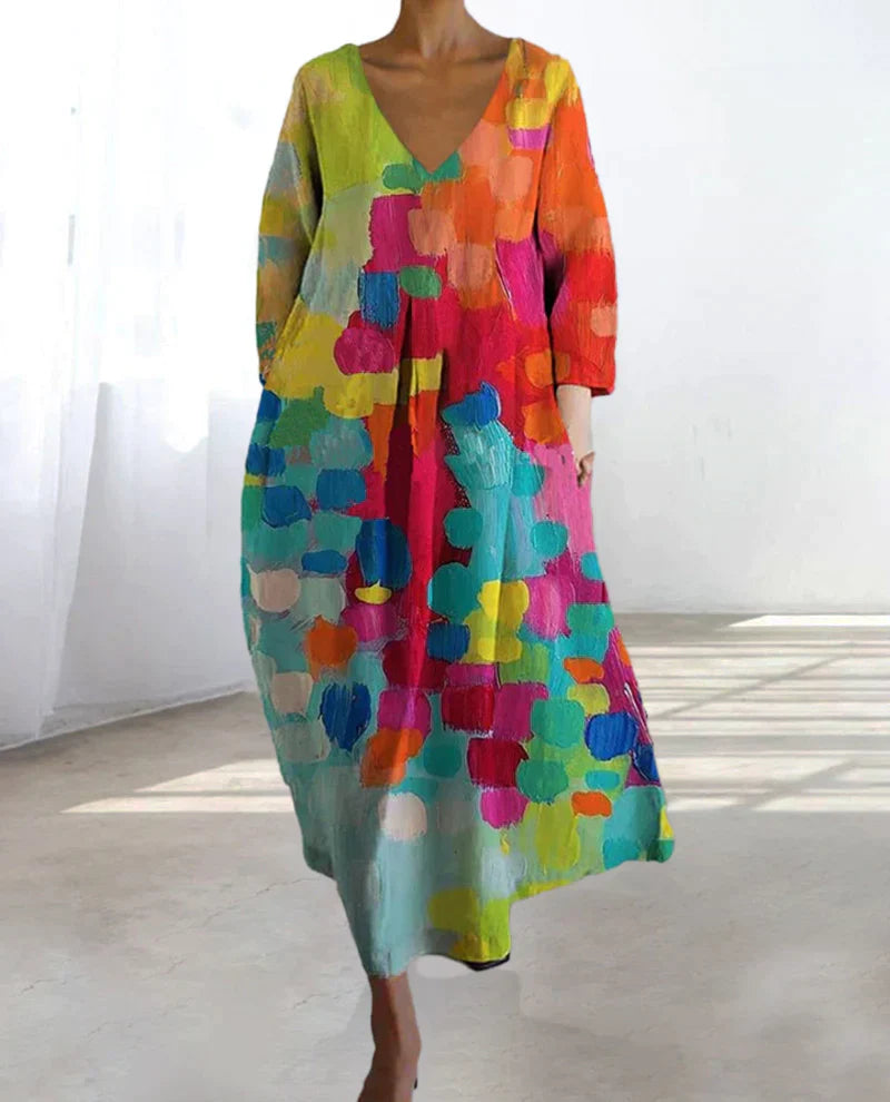 Calliope | Femmes Robe Colorée à Col en V