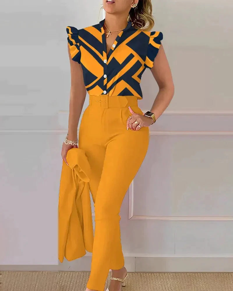 Ilira | Tenue Lounge 2 Pièces Stylé avec Haut à Imprimé Graphique et Pantalon Confortable