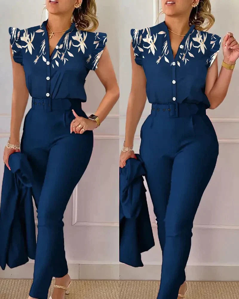 Ilira | Tenue Lounge 2 Pièces Stylé avec Haut à Imprimé Graphique et Pantalon Confortable