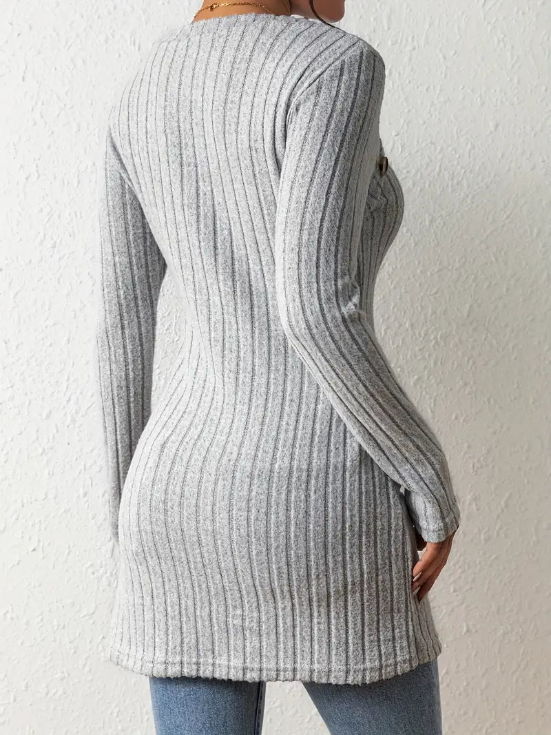 Ovelisse | Haut Côtelé Asymétrique Boutonné pour Femme