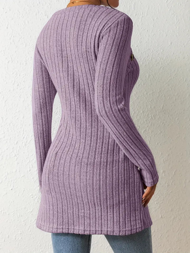 Ovelisse | Haut Côtelé Asymétrique Boutonné pour Femme
