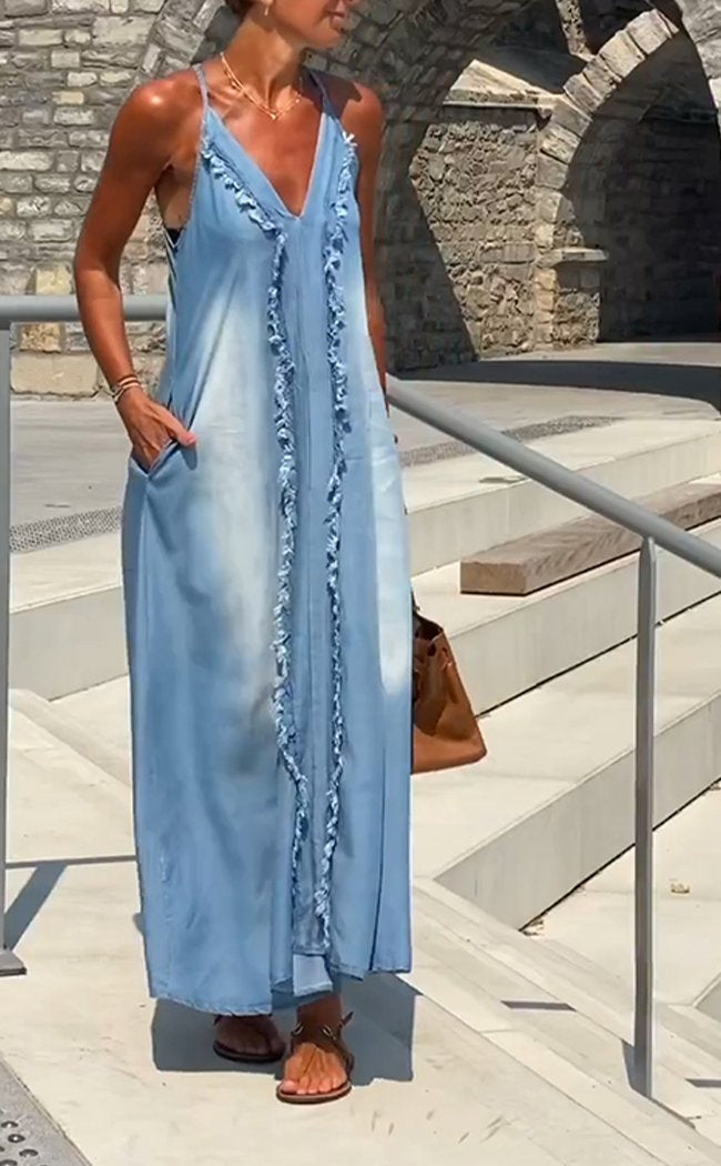 Orelia | Robe Chasuble Toile De Jean Confortable Pour Femmes