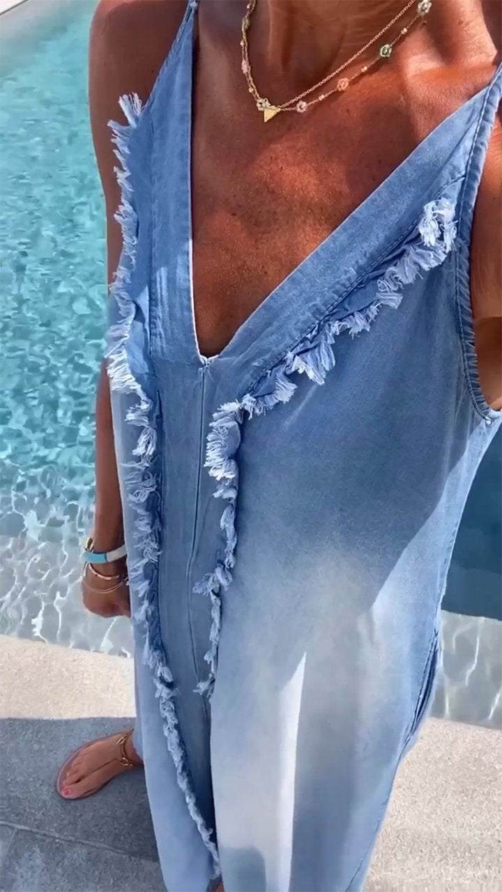 Orelia | Robe Chasuble Toile De Jean Confortable Pour Femmes