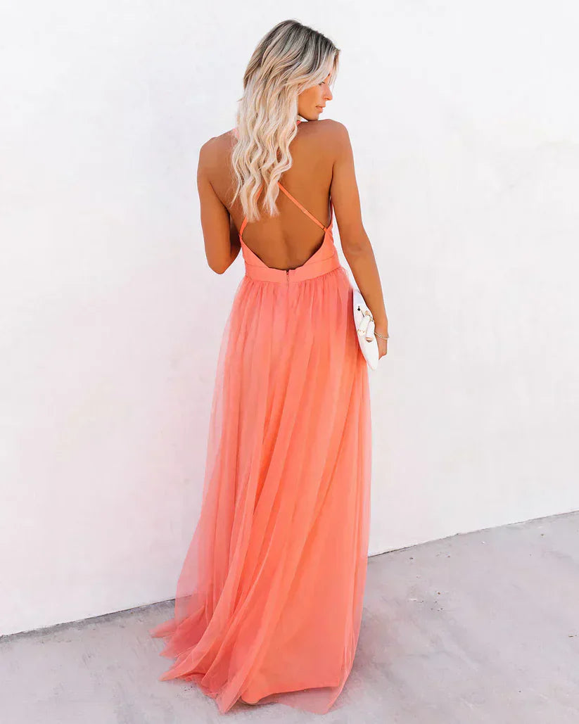 Cyra | Elégante Robe De Soirée Sans Manches en Rose Pétale De Poussière
