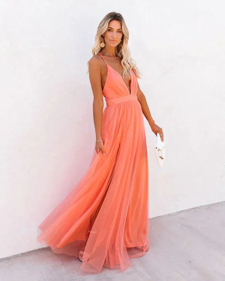 Cyra | Elégante Robe De Soirée Sans Manches en Rose Pétale De Poussière
