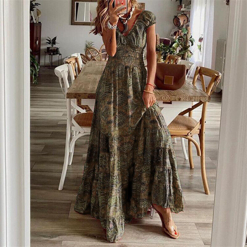 Corly | Bohème-Stylé Maxi Robe Avec Une Taille Ajustée